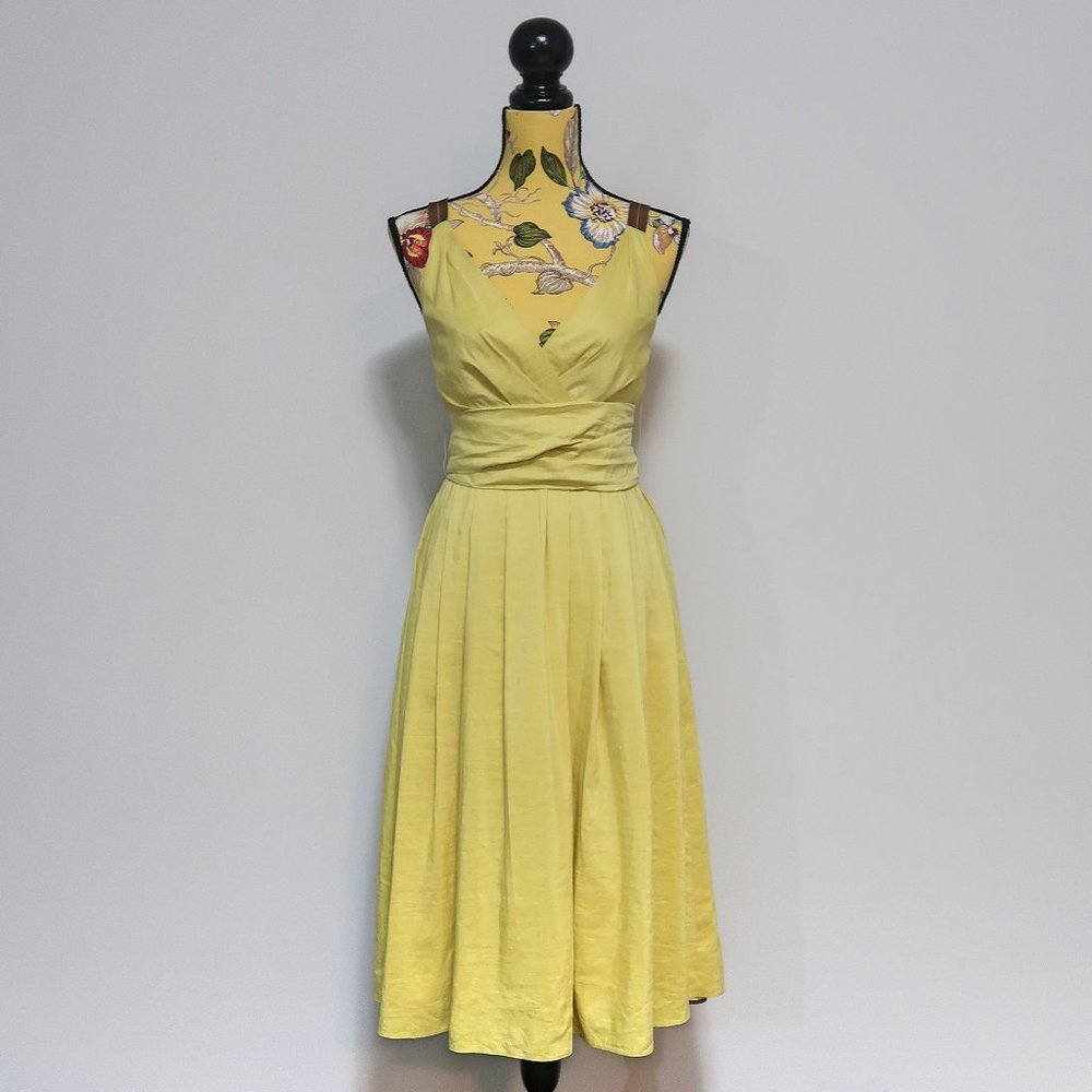 Lida Baday Yellow Belted Pleated Midi Dress 2